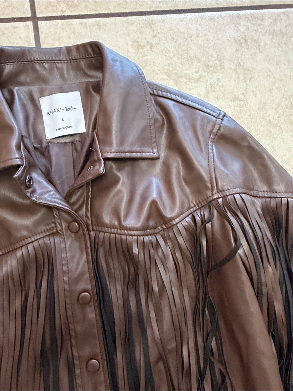 Cropped Brown Leather Fringe Jacket - Women - Picture 3 of 6